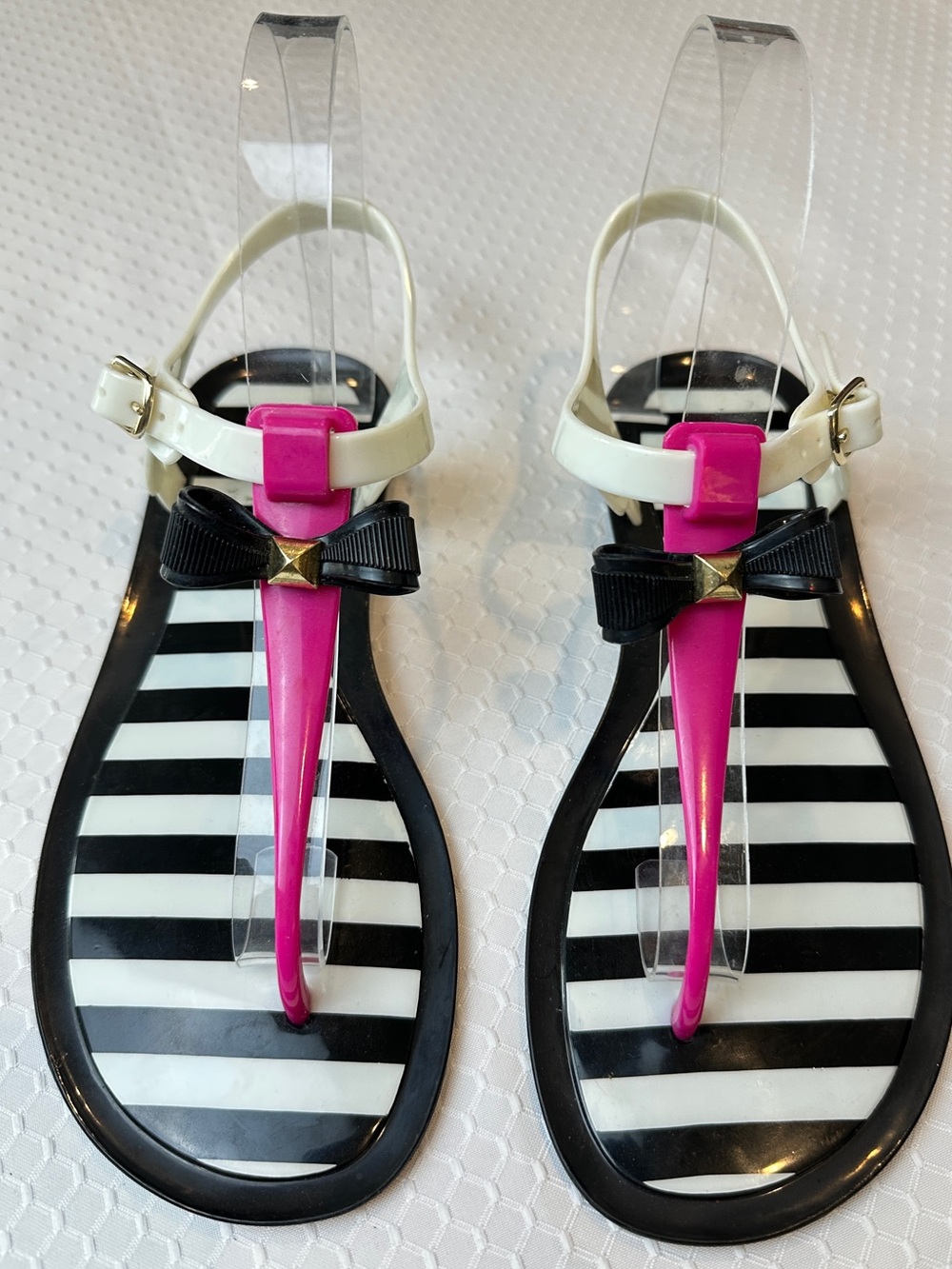 Kate Spade New York striped jelly thong sandals with bows 7